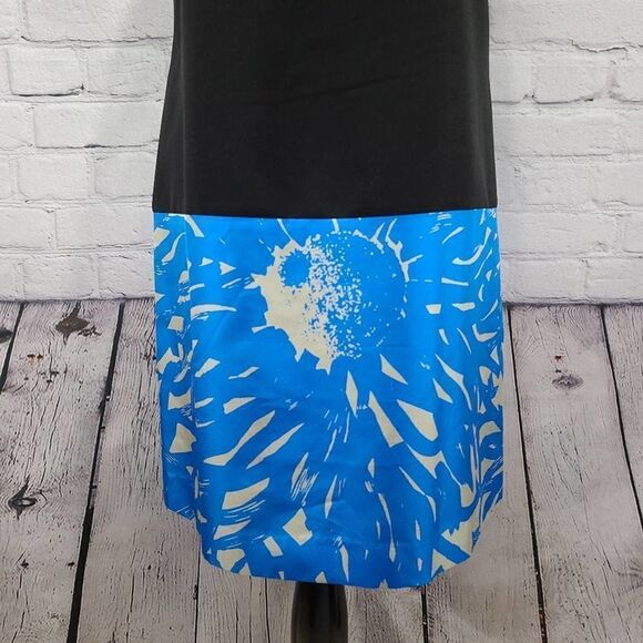 4c Black tank dress abstract blue bottom hemmed - Picture 3 of 12